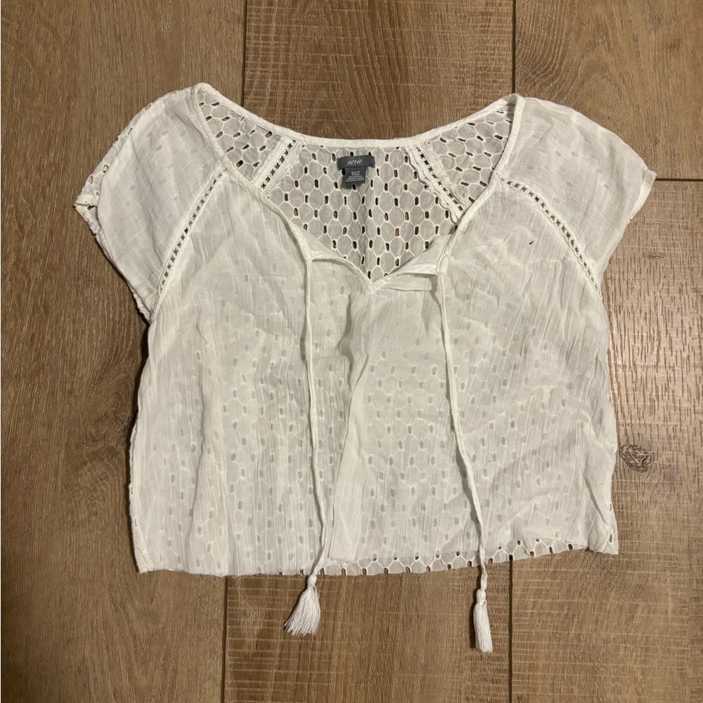 Aerie Semi cropped White Lace Women's Top